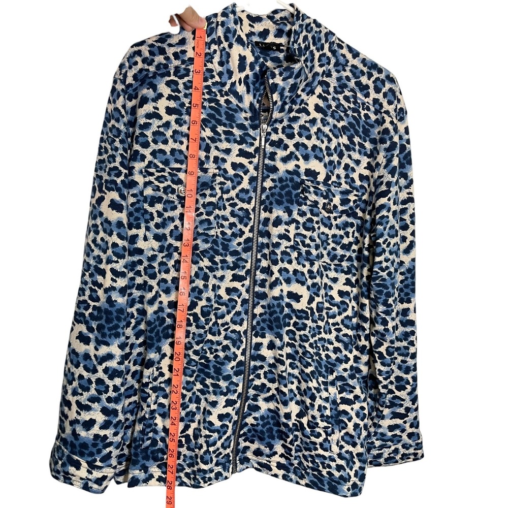 Links 14 Blue Leopard Print Zip Up Jacket Mock Neck Chest Pockets Mobwife Bold‎ - Picture 3 of 6